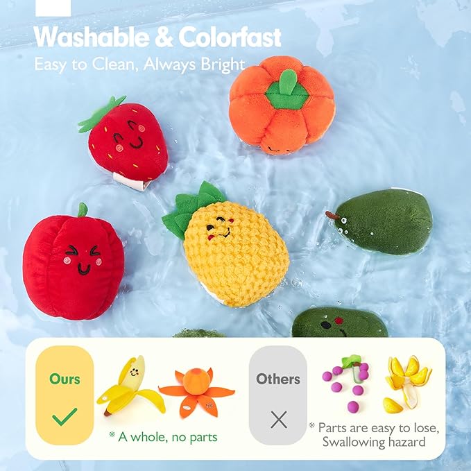 hahaland Baby Sensory Toys - 16 PCS My First Fruit Vegetable Color Sorting Play Food with Crinkle, Rattle, Baby Toys 6-12 Months Montessori Toys for 1 Year Old Boy Girl Gifts Toddler Stocking Stuffers