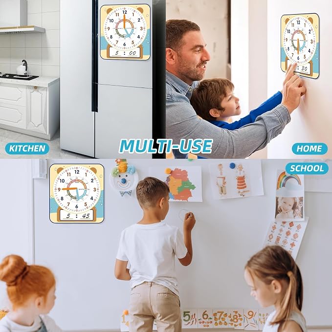 ANCOMEDO Large 12" Magnetic Writable Dry Erase Teaching Clock with Cute Style, Teaching Demonstration Clock for Kids Learning Practice Time for Home School Classroom Supplies (12" x11"-Beige) - Image 7