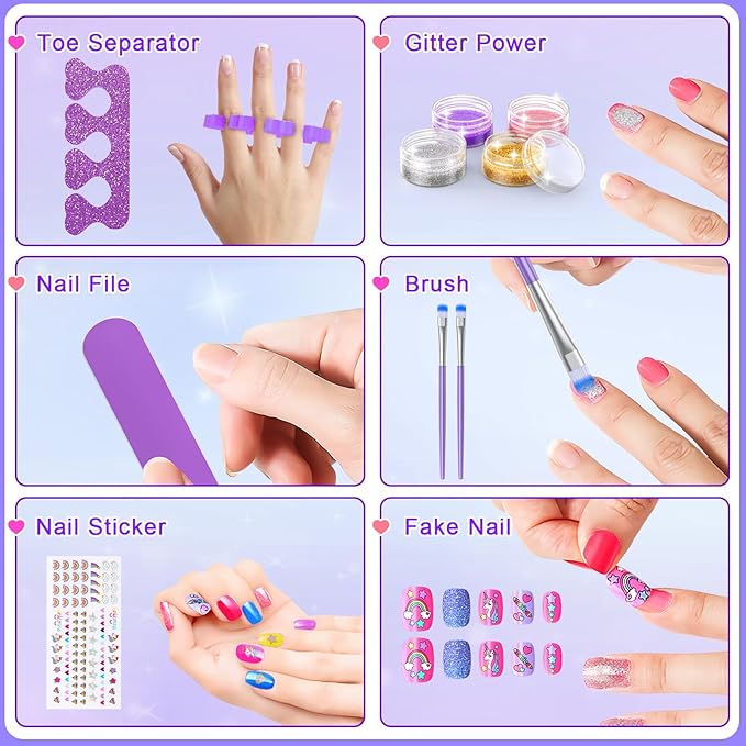 Kids Nail Polish Set for Girls, Non-Toxic All-in-One Nail Art Kit with Nail Dryer and Peelable Nail Polish, Ideal Gift Toys for Girls Age 3-12