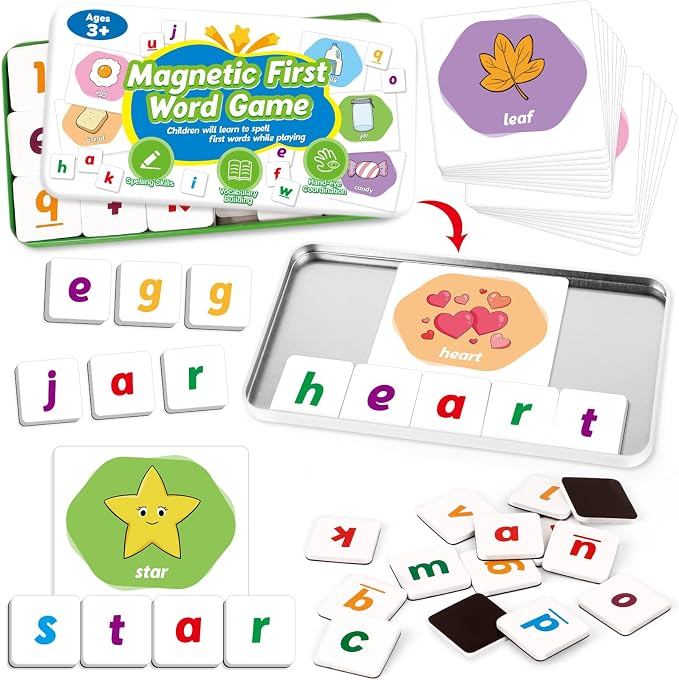 Kasfalci First Word Games,Magnetic Letters & Flash Cards,Phonics Games,Alphabet Learning Toys, Refrigerator Fridge ABC Magnets for Kids 3+,Speech Therapy Toys for Preschool Classroom by Kasfalci