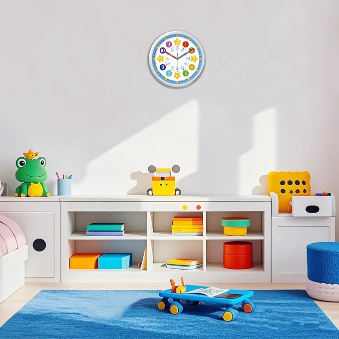 XFM Blue Kids Wall Clock 8 Inch Silent Space Theme - Image 4