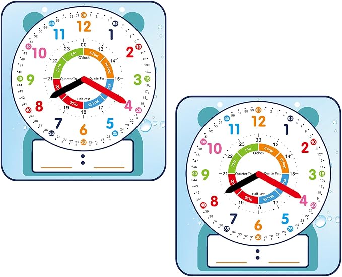 ANCOMEDO 2 Pack Magnetic Writable Dry Erase Teaching Clock, Large 12" Teaching Demonstration Clock for Kids Learning Time with Cute Style for Home School Classroom Supplies(12" x 11") by ANCOMEDO