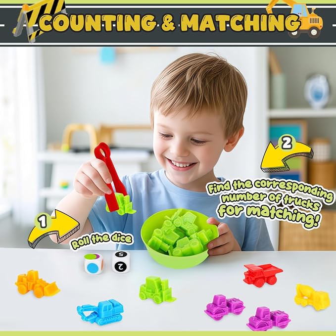 Sorting Colors Counting Game for Kids Car Matching Toys with Sorting Cups and Games Dice, Montessori Preschool Learning Activities Gifts for Toddlers Kids 3 4 5 6 + - Image 4