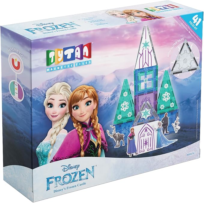 Tytan Toys Disney Frozen Magnetic Tiles Princess Castle - 41-Piece STEAM Building Set with Glitter Tiles & Elsa, Anna, Olaf Stickers - Educational Frozen Toys for Girls Age 3-4+ - Image 2