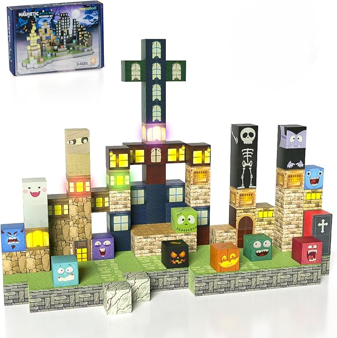 Veecafiodi 137PCS Magnetic Building Blocks with Lights, Magnetic Blocks Building Set for Kids Ages 4-8, STEM Building Toys for Boys Girls, Birthday Gift by Veecafiodi
