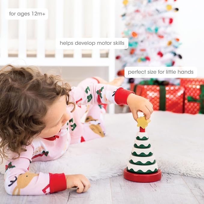 Pearhead Wooden Christmas Tree Stacking Toy Set, Holiday Toys for Toddlers - Image 2