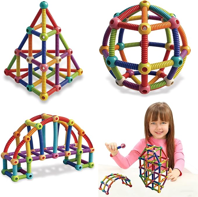 Flexible Building Stick Blocks, 128PCS Building Toys 10 Year Old Boy, Building Rods Blocks Construction Set, Montessori Educational Toy for Boys and Girls by Unknown