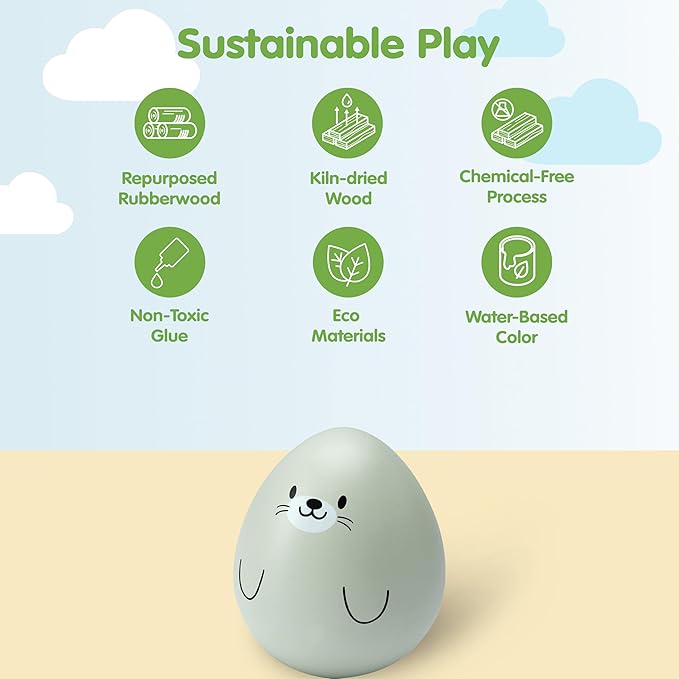 PlanToys® Seal Wobbler Wooden Sensory Wobble Toy | Montessori Balance & Cause-and-Effect Activity for Coordination, Focus & Visual Development | Eco-Friendly Educational Toy
