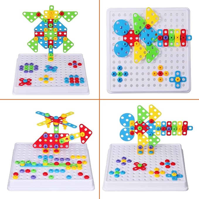 STEM Drill & Build Kit for Kids Ages 3-8 | Electric Toy Drill with 193+ Pieces (Screws, Nuts, Rainbow Fasteners) | Creative Design Construction Toys for Boys Girls | Gift for Birthdays, Christmas - Image 8