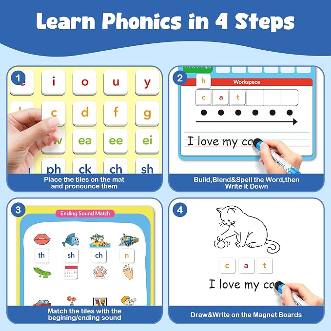 Aizweb Phonics Magnetic Letter Tiles,All-in-one Magnetic Phonics Kit,Reading Spelling & Word Building Games with Dry-Erase Boards,Phonics Games for Preschool & Kindergarten Classroom Learning - Image 3