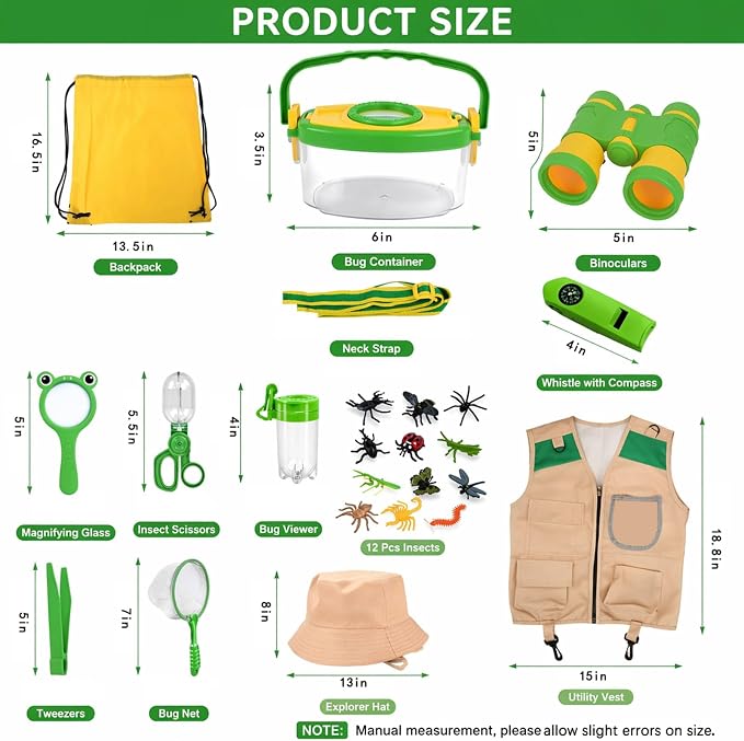 Kids Explorer Kit & Bug Catcher Kit, 23 Pcs Outdoor Adventure Set with Vest & Hat, Binoculars, 12 Insect Figures,Camping Hiking Toys Gift for Boys Girls Age 3-8 - Image 2