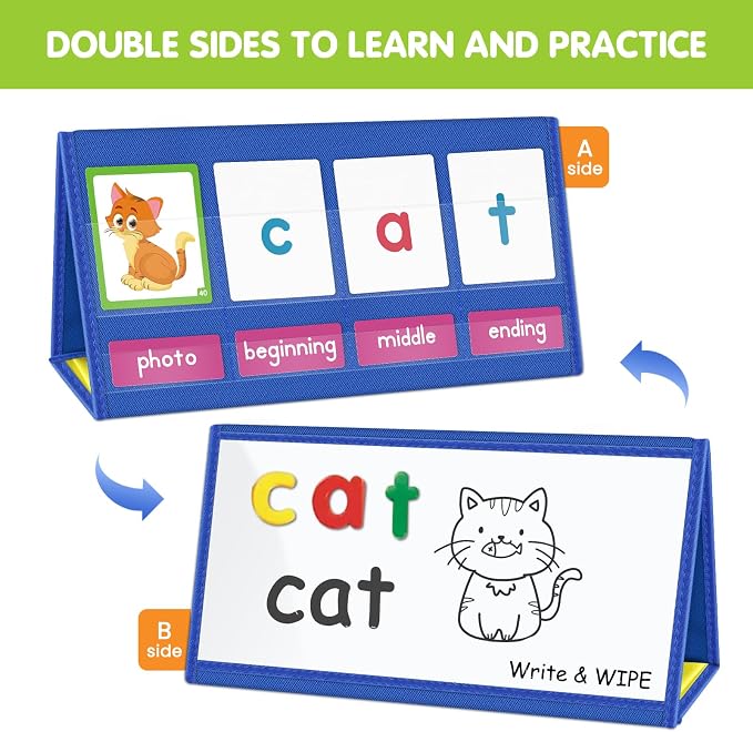 EAMAY CVC Word Building Desktop Pocket Chart Stand with Magnetic Write & Wipe Boards Tent & Cards Kit,Reading Spelling Phonics Games for Kids, Kindergarten Classroom Must Haves! - Image 3