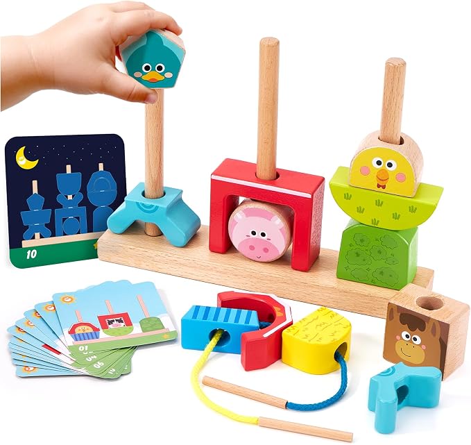 hahaland Montessori Toy for 1+ Year Old, Wooden Farm Stacking Sorting Toy by hahaland