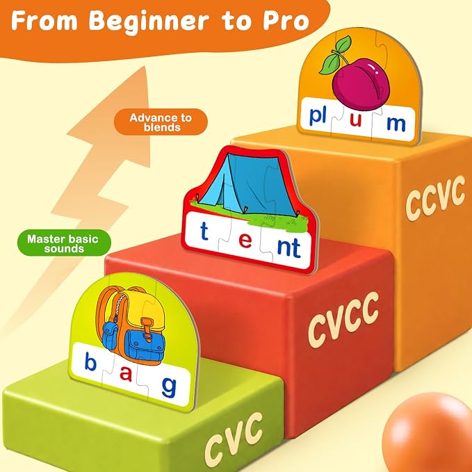 CVC&CVCC Puzzle Cards for Kids,Word & Phonics Games,Speech Therapy Toys for Toddlers,3-4 Alphabet Letter Word Puzzles,Learning Reading Spelling Games,Preschool Kindergarten Classroom Must Haves,2 sets - Image 2