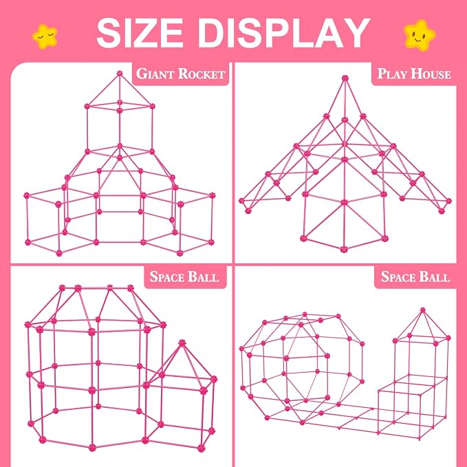 SpringFlower Fort Building Kit for Kids,STEM Construction Toys, Educational Gift for 4 5 6 7 8 9 10 11 12 Years Old Boys and Girls,Ultimate Creative Set for Indoor & Outdoors Activity,200 Pcs,Pink - Image 3
