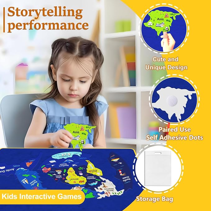 15 Pcs Continents Puzzle for Kids Felt Story Board Pieces Flannel Board for The Classroom Learning Globe World Map Puzzle for Toddlers - Image 2