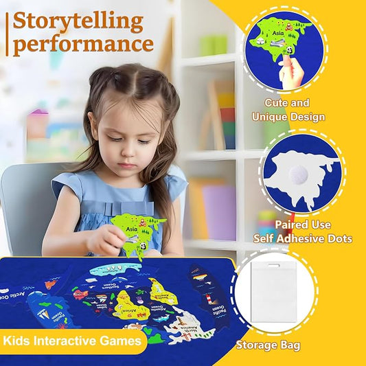 15 Pcs Continents Puzzle for Kids Felt Story Board Pieces Flannel Board for The Classroom Learning Globe World Map Puzzle for Toddlers - Image 2
