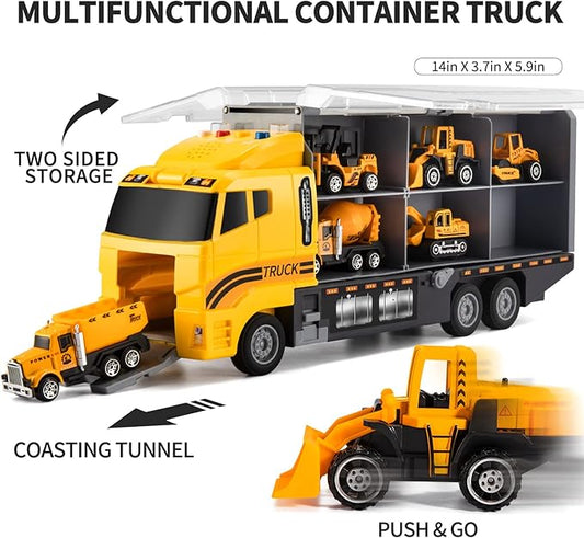 Toddler Toys for 3-9 Years Old Boys, Construction Toys Car Transport Vehicle W/Play Mat, Die-cast Alloy Engineering Vehicle Gifts for Age 3 4 5 6 Kids Child Boys Girls Birthday Party Favor