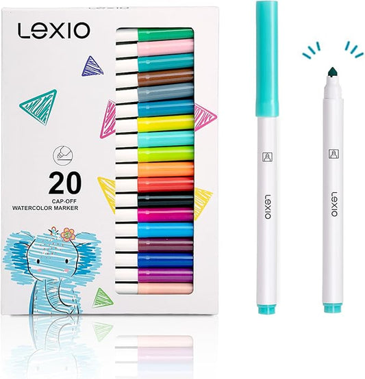 Lexio Washable Markers For Kids, 20 Vibrant Coloring, Washable Non Toxic Markers for Toddlers, with Conical Tip, Safe Water-Based, Coloring Art Supplies for Preschool Gift, 20 Pcs