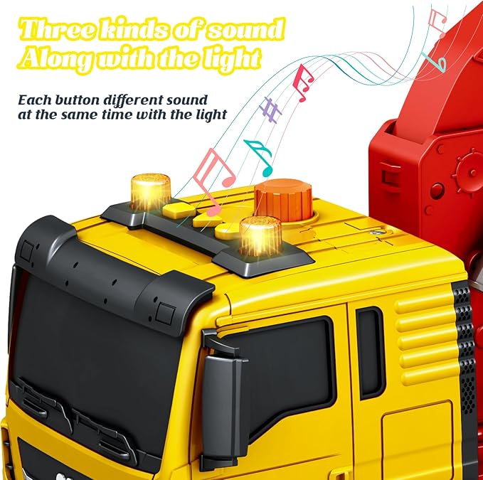 Friction Powered 15 Inch Large Tow Truck Toy with Lights & Sounds, Movable Crane Arm, Tilt Ramp & Roadster - Vehicle Play Set Gift for Boys Girls Kids Ages 3-7