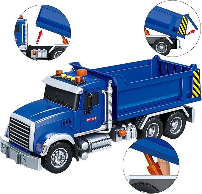 Friction Powered Dump Truck Toy for Kids with Lights & Sounds, Large Construction Vehicle for Boys Girls Ages 3 4 5 6 Years Old