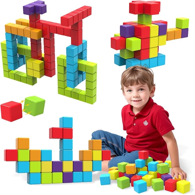 Magnetic Building Blocks, 1.65 inch Large Stacking Cubes for Toddlers 1-3 by PairezToys