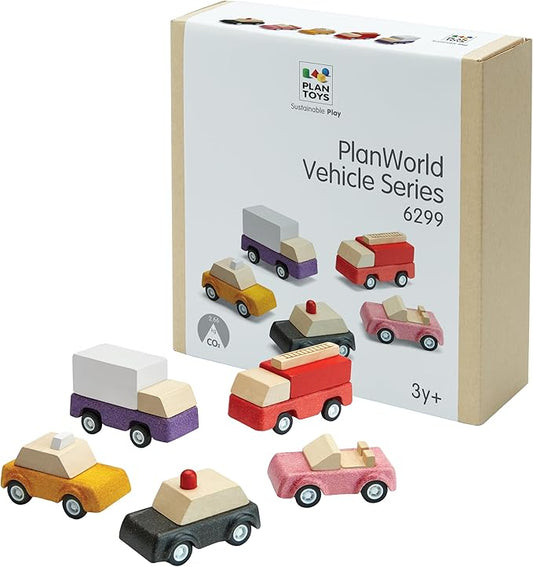 PlanToys® Vehicle Set Wooden Montessori Play Set | Early Movement, Imagination and Practical Life Exploration | Eco Friendly Car Set for Indoor and Outdoor Play