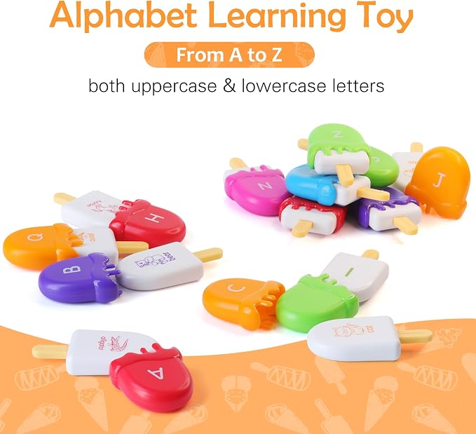 USATDD ABC Alphabet Learning Toys Alphabet Popsicles Animal Matching Toy Uppercase Lowercase Preschool Learning Activities Montessori Toys Gifts for Kids Toddlers, 52 Pcs - Image 4