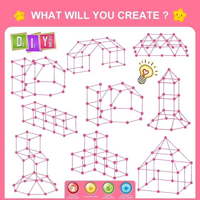 SpringFlower Fort Building Kit for Kids,STEM Construction Toys, Educational Gift for 4 5 6 7 8 9 10 11 12 Years Old Boys and Girls,Ultimate Creative Set for Indoor & Outdoors Activity,140 Pcs,Pink - Image 8