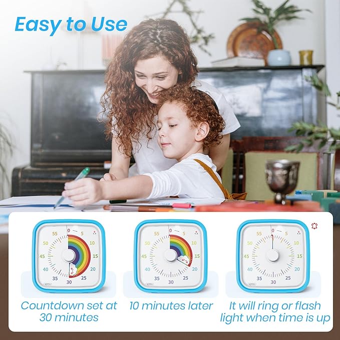 Yunbaoit Rainbow Visual Timer for Kids, 60-min Countdown Timer, Blue - Image 3