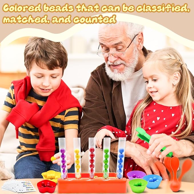 Counting and Color Sorting Toys for Toddlers, Clip Bead Matching - Image 2