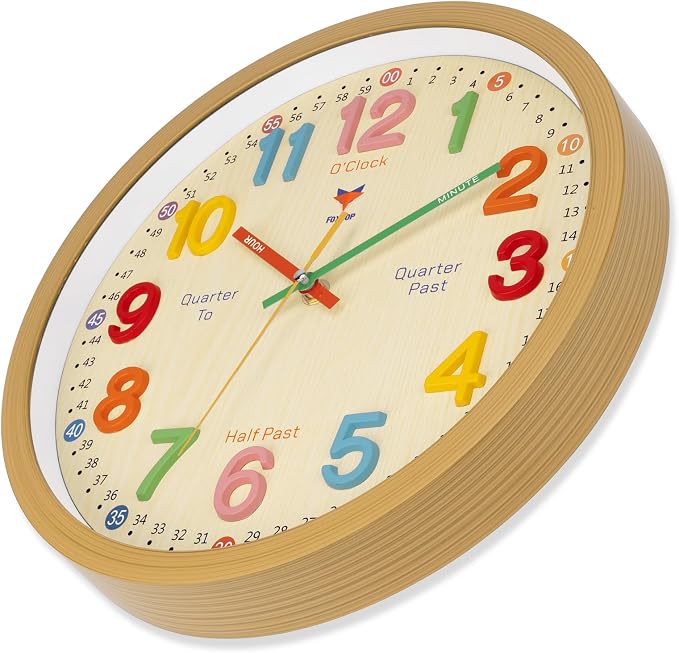 Foxtop Learning Clock for Kids - Telling Time Teaching Clock 12 Inch Silent Non-Ticking Battery Operated Kids Wall Clock for Kids Room Playroom Nursery Classroom School (3D Numerals) - Image 6