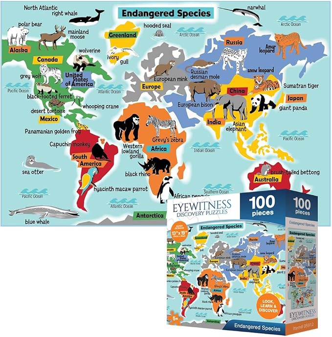 Eyewitness Discovery Puzzle Endangered Species, 100 Piece Jigsaw for Kids, Educational Learning Toy for Boys & Girls, Children Ages 5+ by EyewitnessDiscoveryPuzzles