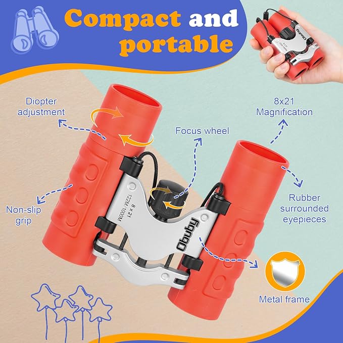 Real Binoculars for Kids Gifts for 3-12 Years Boys Girls 8x21 High-Resolution Optics Compact Toy Binocular for Bird Watching,Travel, Camping - Image 5