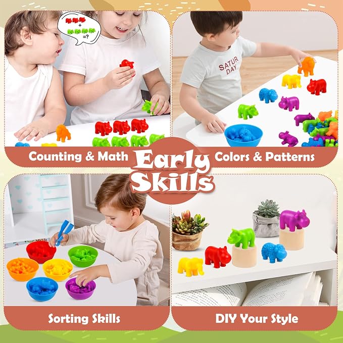 GKDOMS Counting Animals Toy Matching Game with Sorting Bowls Preschool Learning Activities Montessori Sensory Toy for Math Color Sorting, Party Favors Birthday Gifts for Toddlers - Image 4