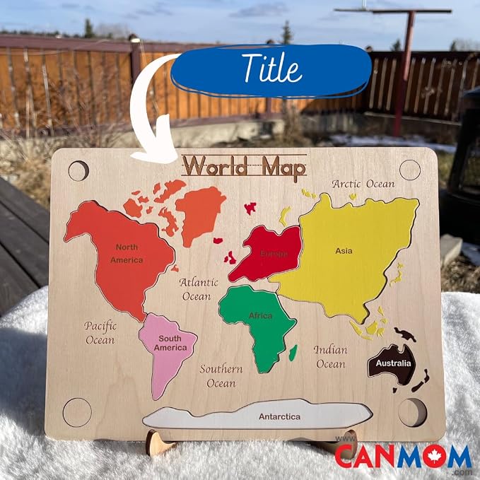 Handmade Montessori Continent Map Puzzle – Wooden Educational Geography Toy Made in Canada - Image 3