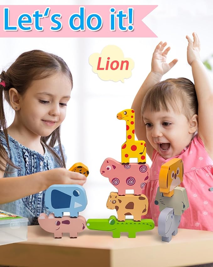 Vaiheng Toys for Toddlers 1-3, Montessori Toys for 1 2 3 4 Year Old Boys & Girls, Toy Age 2-4 0-2 Kids Baby, 1 2 3 Year Old Girls Boys Gifts, Wooden Animal Blocks Stacking Education Puzzles Toy - Image 2