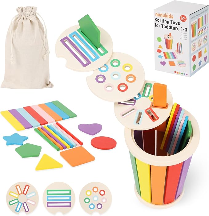 nunukuids Montessori Toys for 1+ Wooden Color Sorting Toys for Toddlers 1-3 Year Old Toddlers Fine Motor Skills Development Color Sorting Fun by nunukids
