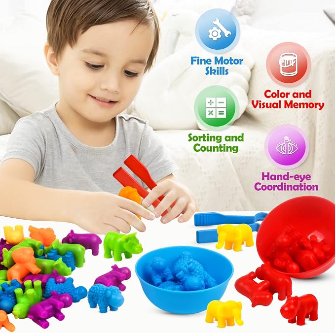 GKDOMS Counting Animals Toy Matching Game with Sorting Bowls Preschool Learning Activities Montessori Sensory Toy for Math Color Sorting, Party Favors Birthday Gifts for Toddlers - Image 5