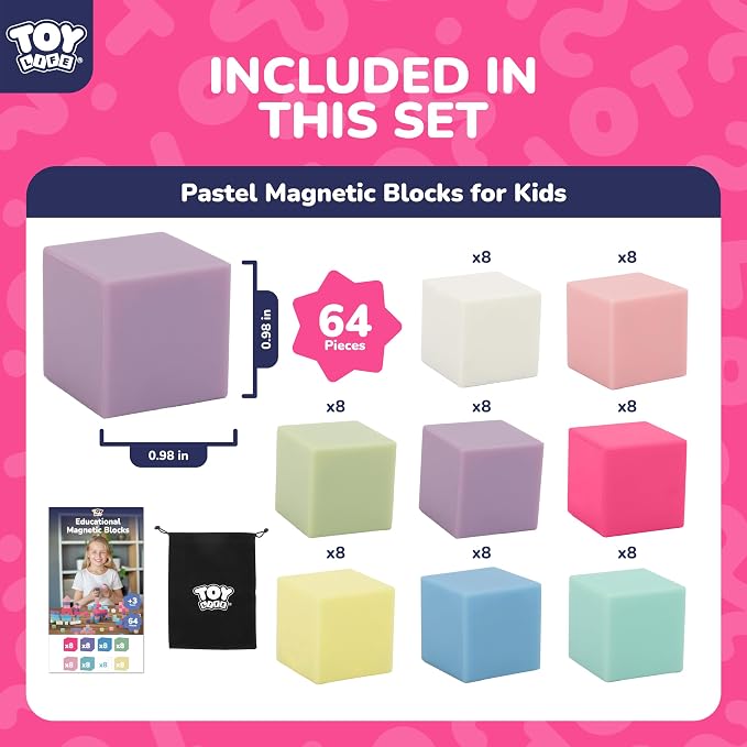TOY Life Pastel Magnetic Blocks, 64-Piece STEM Set, Ages 3-8 - Image 3