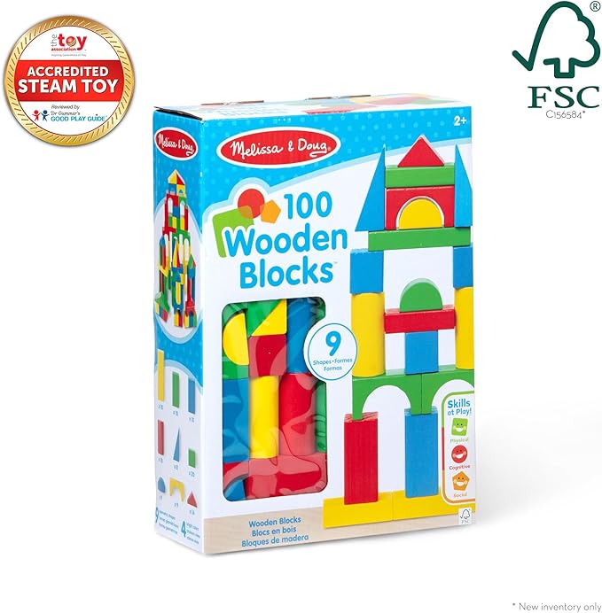 Melissa & Doug Wooden Building Blocks, 100-Piece Set of Sorting & Stacking Toys in 4 Colors and 9 Shapes, Classic Toddler Toys for Girls & Boys Ages 2+ - FSC Certified - Image 3