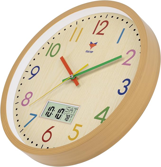 Foxtop Digital and Analog Kids Wall Clock 12 Inch Silent Non-Ticking Battery Operated Kids Clock for Kids Room Playroom Nursery Classroom School - Image 5