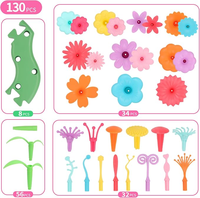CENOVE Birthday Toys Gift for 3 4 5 6 7 Year Old Girls and Boys,Flower Garden Building Toy with Carry Box, STEM Toys for Preschool Children Educational Activity Toys - Image 5