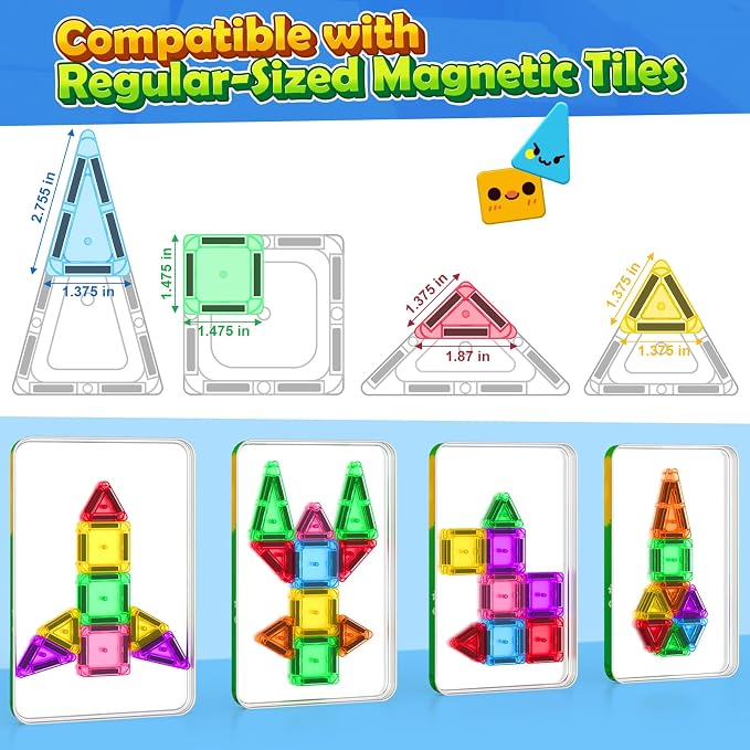 Soyee Mini Travel Magnetic Tiles 60PCS with Metal Tin Case Toddler Kids Toys Travel Essentials, Toddler Travel Toys Portable STEM Building Blocks Compatibility with Regular Size Magnetic Tiles - Image 5
