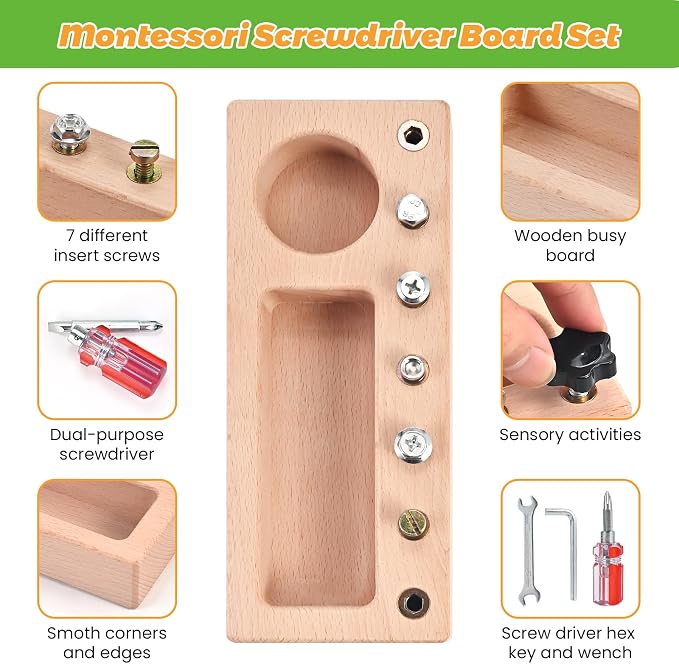 Montessori Screwdriver Board Set, Montessori Toys for 3 4 5 Year Old, Wooden Screw Driver Activities Tools, Fine Motor Skills Preschool Learning Sensory Toy - Image 3