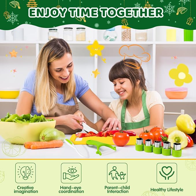 28PCS Toddler Knife Set - Kids Knifes for Real Cooking, Montessori Kids Kitchen Knife Set with Cutting Board Crinkle Cutters Kid Safe Knives, Toddlers Kitchen Tools for Age 2-10 Year Old Girl Boy - Image 4