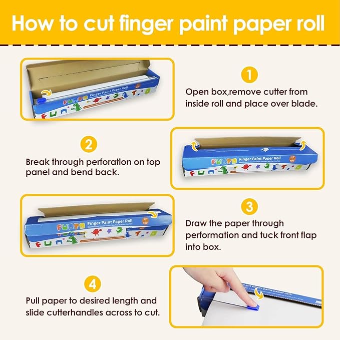 Funto Finger Paint Paper Roll, 12"x400", Size-Free,White, Large Paint Sheet for Toddlers, Art Pad for Kids, Paper for Painting, Easy to Cut