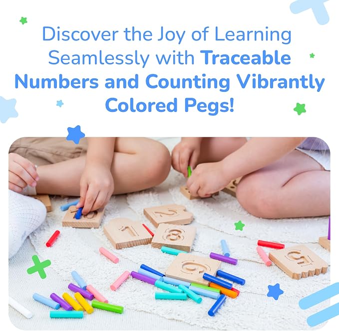 Bimi Boo Peg Board for Toddlers - Wooden Counting Peg Board and Number Tracing Set, Montessori Math Toy for Preschoolers and Kindergarten (55 Pegs, 10 Boards, 1 Pencil) - Image 7