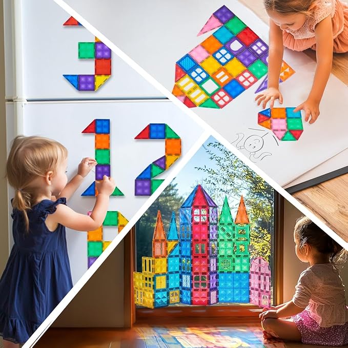 SYNCFUN 66PCS Magnetic Building Tiles, Toys for Toddler, 2D & 3D Magnet Tiles, Durable and Creative STEM Building Toys for Kids Aged 3-5 4-8, Educational Gift