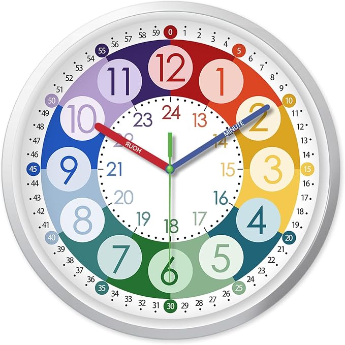 XFM Learning Clock for Kids 8 Inch Silent Telling Time Educational Clock by XFMWallClock